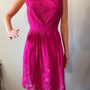 Moulinette Soeurs Vibrant Pink Embroidered Midi Dress